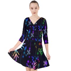 Snowflakes Lights Quarter Sleeve Front Wrap Dress by artworkshop