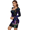 Snowflakes Lights Women Long Sleeve Ruched Stretch Jersey Dress View3