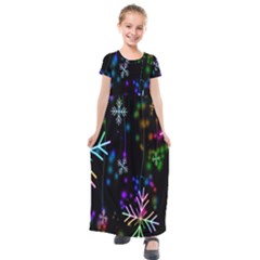 Snowflakes Lights Kids  Short Sleeve Maxi Dress by artworkshop