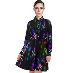 Snowflakes Lights Long Sleeve Chiffon Shirt Dress