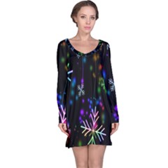 Snowflakes Lights Long Sleeve Nightdress by artworkshop