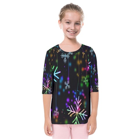 Snowflakes Lights Kids  Quarter Sleeve Raglan Tee by artworkshop