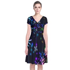 Snowflakes Lights Short Sleeve Front Wrap Dress by artworkshop