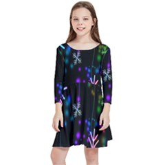 Snowflakes Lights Kids  Quarter Sleeve Skater Dress by artworkshop