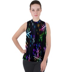 Snowflakes Lights Mock Neck Chiffon Sleeveless Top