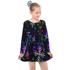 Snowflakes Lights Kids  Long Sleeve Dress by artworkshop