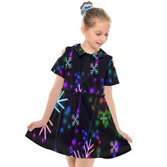 Snowflakes Lights Kids  Short Sleeve Shirt Dress by artworkshop