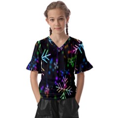 Snowflakes Lights Kids  V-neck Horn Sleeve Blouse by artworkshop