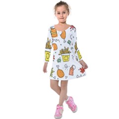 Set Child Fun Funny Collection Kids  Long Sleeve Velvet Dress by artworkshop