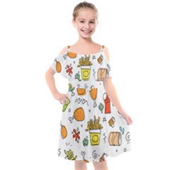 Set Child Fun Funny Collection Kids  Cut Out Shoulders Chiffon Dress by artworkshop