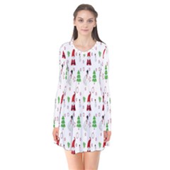 Santa Claus Snowman Christmas Long Sleeve V-neck Flare Dress