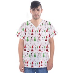 Santa Claus Snowman Christmas Men s V-neck Scrub Top