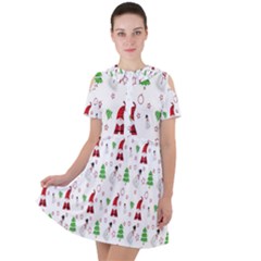 Santa Claus Snowman Christmas Short Sleeve Shoulder Cut Out Dress  by artworkshop