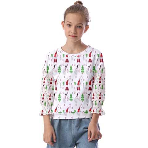 Santa Claus Snowman Christmas Kids  Cuff Sleeve Top by artworkshop