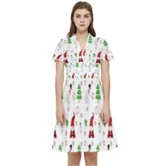 Santa Claus Snowman Christmas Short Sleeve Waist Detail Dress by artworkshop