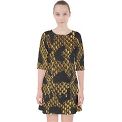 Metallic Snake Skin Pattern Quarter Sleeve Pocket Dress by BangZart