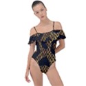 Metallic Snake Skin Pattern Frill Detail One Piece Swimsuit View1