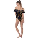 Metallic Snake Skin Pattern Frill Detail One Piece Swimsuit View2