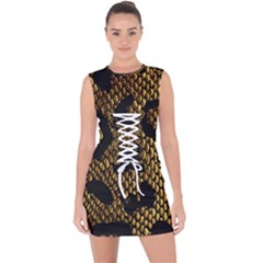 Metallic Snake Skin Pattern Lace Up Front Bodycon Dress by BangZart