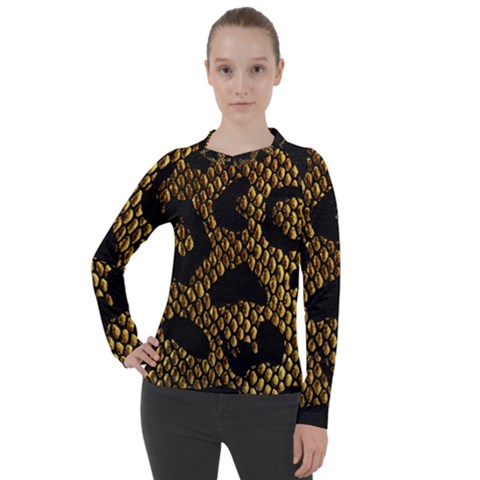 Metallic Snake Skin Pattern Women s Pique Long Sleeve Tee by BangZart