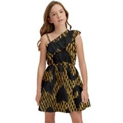 Metallic Snake Skin Pattern Kids  One Shoulder Party Dress by BangZart