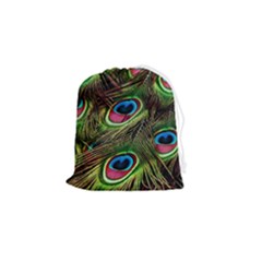 Peacock Feathers Color Plumage Drawstring Pouch (small) by Celenk