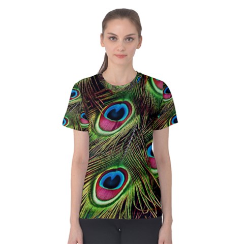 Peacock Feathers Color Plumage Women s Cotton Tee by Celenk