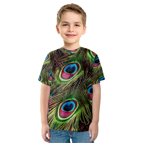 Peacock Feathers Color Plumage Kids  Sport Mesh Tee by Celenk