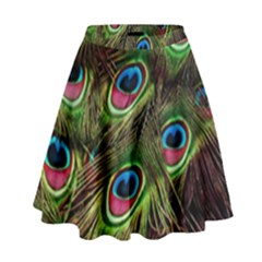 Peacock Feathers Color Plumage High Waist Skirt by Celenk