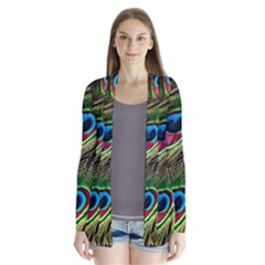 Peacock Feathers Color Plumage Drape Collar Cardigan by Celenk