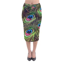 Peacock Feathers Color Plumage Velvet Midi Pencil Skirt by Celenk