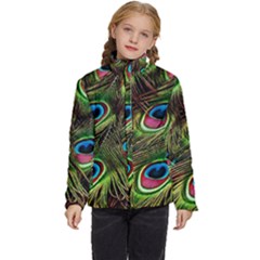 Peacock Feathers Color Plumage Kids  Puffer Bubble Jacket Coat by Celenk