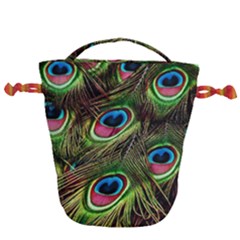 Peacock Feathers Color Plumage Drawstring Bucket Bag