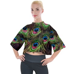 Peacock Feathers Color Plumage Mock Neck Tee by Celenk