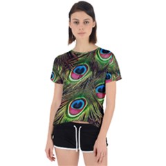 Peacock Feathers Color Plumage Open Back Sport Tee by Celenk