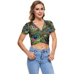 Peacock Feathers Color Plumage Short Sleeve Foldover Tee by Celenk