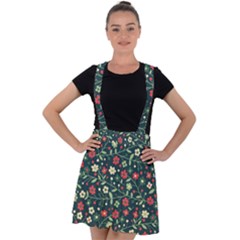 Flowering Branches Seamless Pattern Velvet Suspender Skater Skirt by Zezheshop