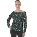 Flowering Branches Seamless Pattern Off Shoulder Long Sleeve Velour Top View1