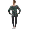 Flowering Branches Seamless Pattern Off Shoulder Long Sleeve Velour Top View2