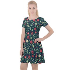 Flowering Branches Seamless Pattern Cap Sleeve Velour Dress  by Zezheshop