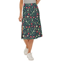 Flowering Branches Seamless Pattern Midi Panel Skirt by Zezheshop