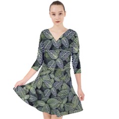 Leaves Foliage Botany Plant Quarter Sleeve Front Wrap Dress by Ravend