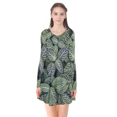 Leaves Foliage Botany Plant Long Sleeve V-neck Flare Dress by Ravend