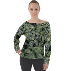 Leaves Foliage Botany Plant Off Shoulder Long Sleeve Velour Top by Ravend