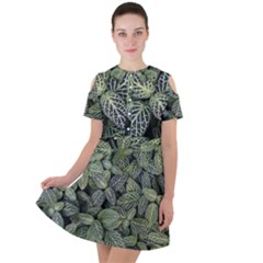 Leaves Foliage Botany Plant Short Sleeve Shoulder Cut Out Dress  by Ravend