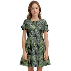 Leaves Foliage Botany Plant Kids  Puff Sleeved Dress by Ravend