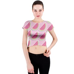 Pink Melon Wayermelon Pattern Food Fruit Melon Crew Neck Crop Top by Ravend