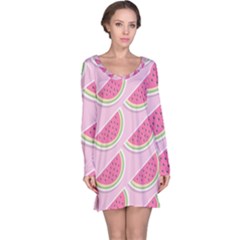 Pink Melon Wayermelon Pattern Food Fruit Melon Long Sleeve Nightdress by Ravend