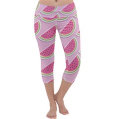 Pink Melon Wayermelon Pattern Food Fruit Melon Capri Yoga Leggings by Ravend