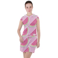 Pink Melon Wayermelon Pattern Food Fruit Melon Drawstring Hooded Dress by Ravend